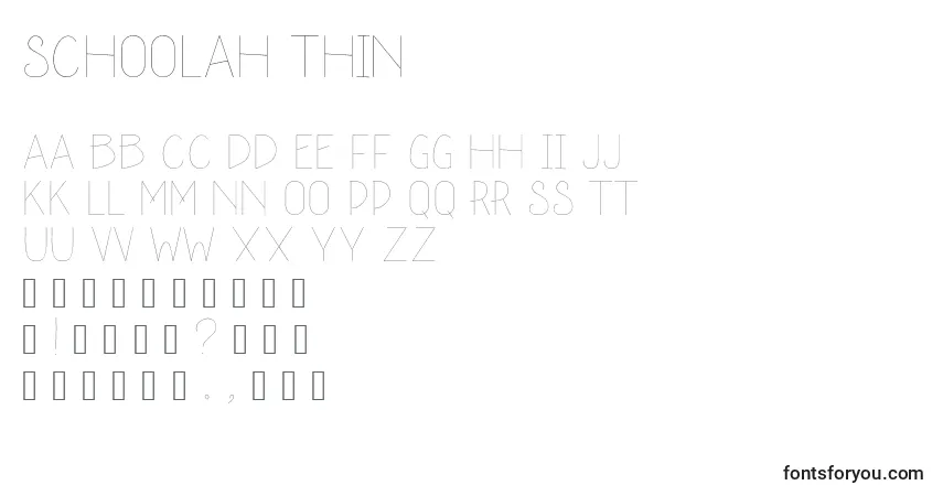 A fonte Schoolah thin – alfabeto, números, caracteres especiais