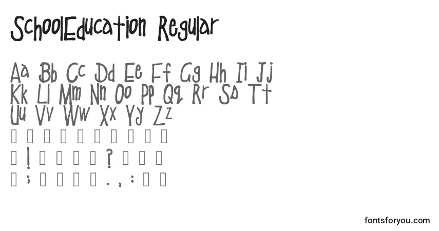 Czcionka SchoolEducation Regular – alfabet, cyfry, specjalne znaki