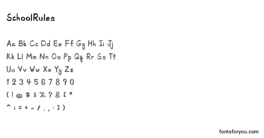 A fonte SchoolRules (139768) – alfabeto, números, caracteres especiais