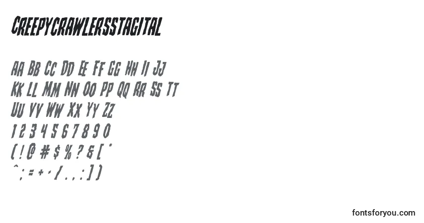 Schriftart Creepycrawlersstagital – Alphabet, Zahlen, spezielle Symbole