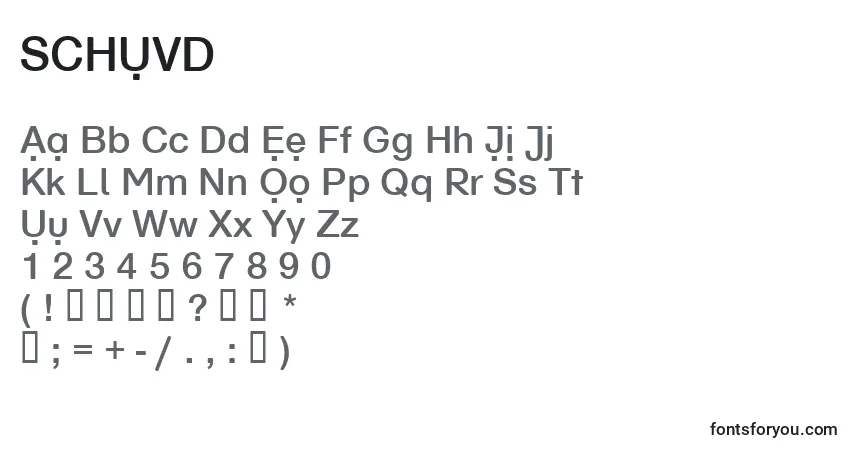 A fonte SCHUVD   (139774) – alfabeto, números, caracteres especiais
