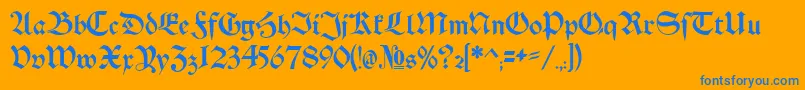 Schwaben Alt Bold-Schriftart – Blaue Schriften auf orangefarbenem Hintergrund