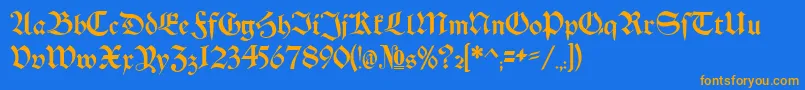 Czcionka Schwaben Alt Bold – pomarańczowe czcionki na niebieskim tle