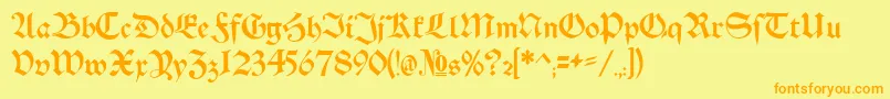 フォントSchwaben Alt Bold – オレンジの文字が黄色の背景にあります。