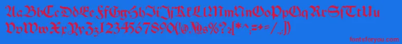 Schwaben Alt Bold-Schriftart – Rote Schriften auf blauem Hintergrund