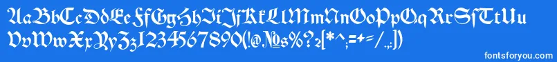 Schwaben Alt Bold-Schriftart – Weiße Schriften auf blauem Hintergrund