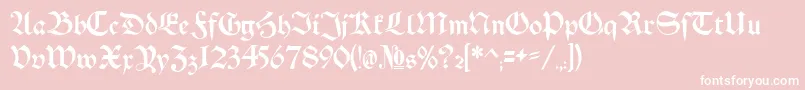 Schwaben Alt Bold-Schriftart – Weiße Schriften auf rosa Hintergrund