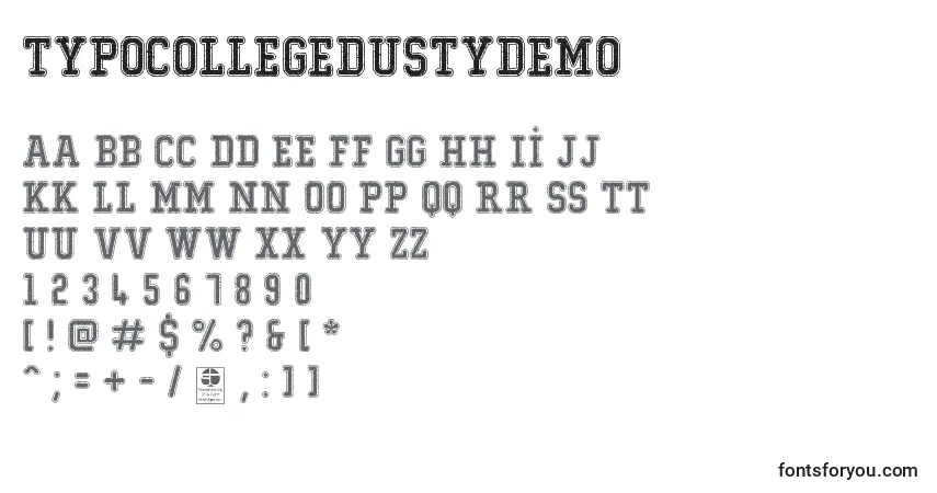 Czcionka TypoCollegeDustyDemo – alfabet, cyfry, specjalne znaki