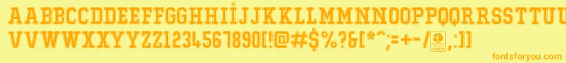 TypoCollegeDustyDemo-Schriftart – Orangefarbene Schriften auf gelbem Hintergrund