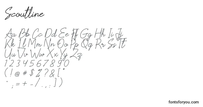 Czcionka Scoutline – alfabet, cyfry, specjalne znaki