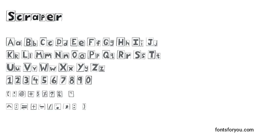 Шрифт Scraper – алфавит, цифры, специальные символы