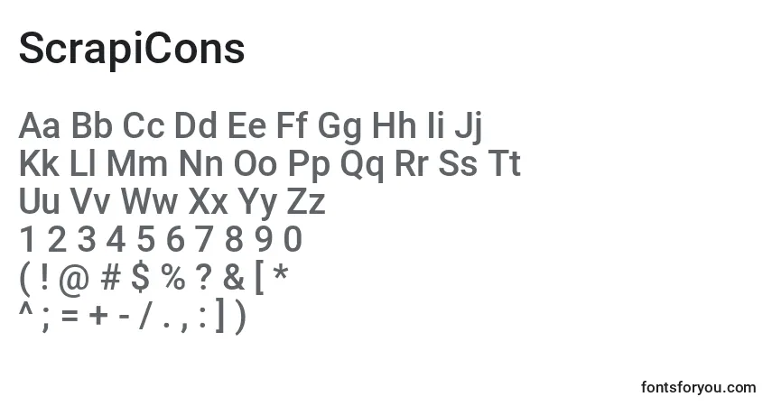 Schriftart ScrapiCons (139799) – Alphabet, Zahlen, spezielle Symbole
