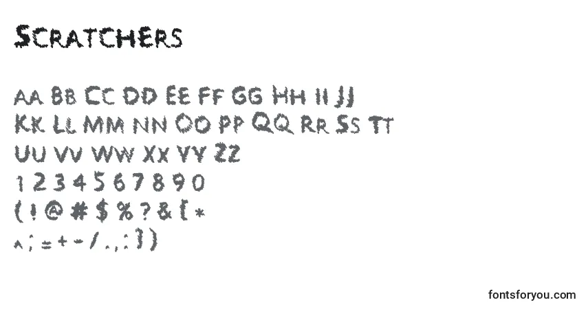A fonte Scratchers – alfabeto, números, caracteres especiais