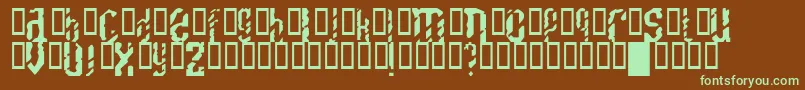 フォントSCRATCHY – 緑色の文字が茶色の背景にあります。
