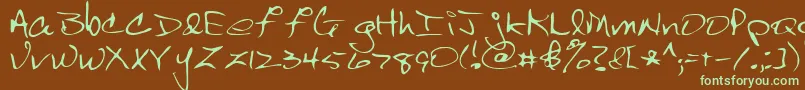 フォントScrawl – 緑色の文字が茶色の背景にあります。