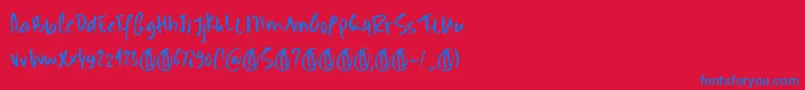 Scrawlerz DEMO-Schriftart – Blaue Schriften auf rotem Hintergrund