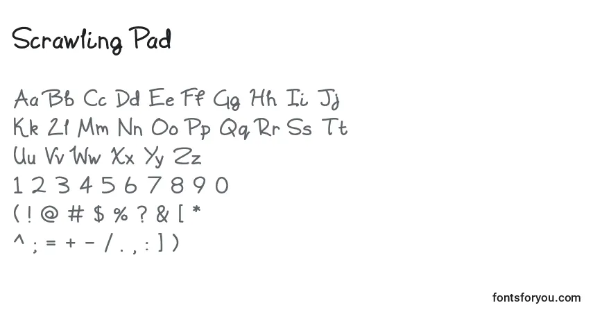 A fonte Scrawling Pad – alfabeto, números, caracteres especiais