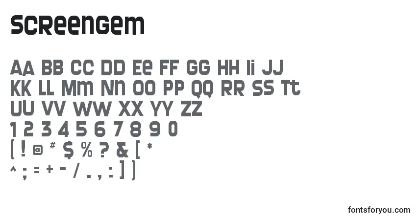 A fonte Screengem (139811) – alfabeto, números, caracteres especiais