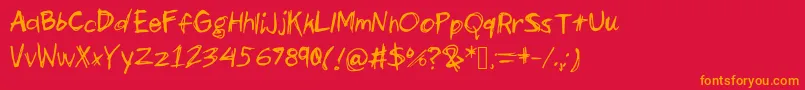 Scribbles  Giggles-Schriftart – Orangefarbene Schriften auf rotem Hintergrund