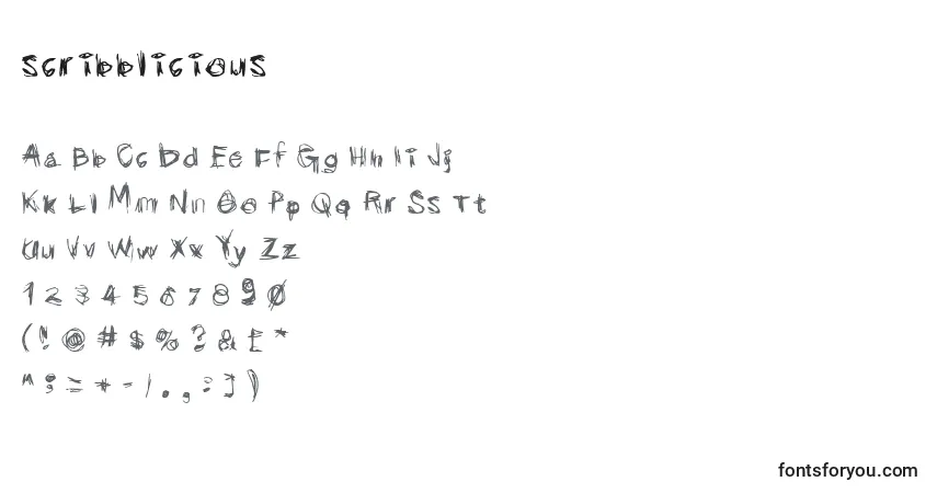 A fonte Scribblicious (139816) – alfabeto, números, caracteres especiais