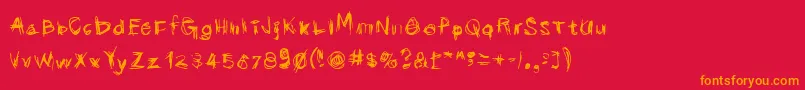 フォントscribblicious – 赤い背景にオレンジの文字