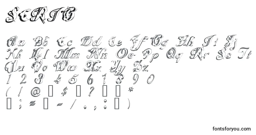 A fonte SCRIG    (139818) – alfabeto, números, caracteres especiais