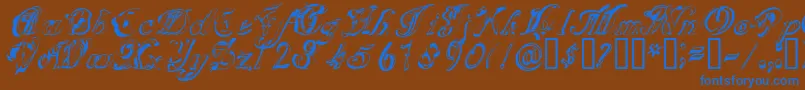 SCRIG   -Schriftart – Blaue Schriften auf braunem Hintergrund