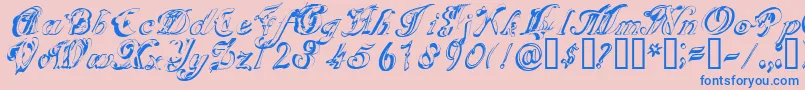 SCRIG   -Schriftart – Blaue Schriften auf rosa Hintergrund