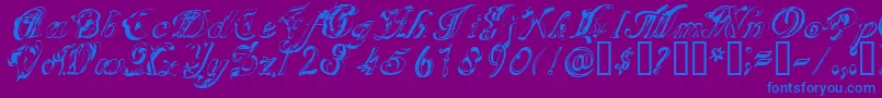 SCRIG   -Schriftart – Blaue Schriften auf violettem Hintergrund