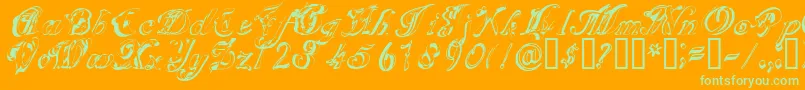SCRIG   -Schriftart – Grüne Schriften auf orangefarbenem Hintergrund