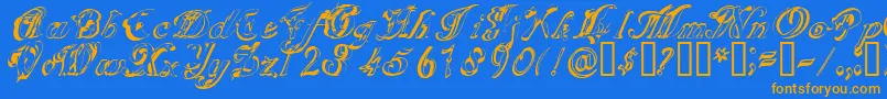 フォントSCRIG    – オレンジ色の文字が青い背景にあります。