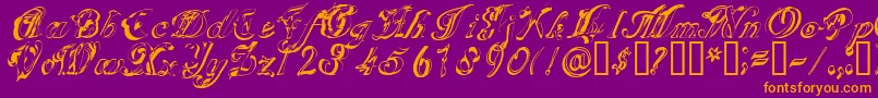 SCRIG   -Schriftart – Orangefarbene Schriften auf violettem Hintergrund