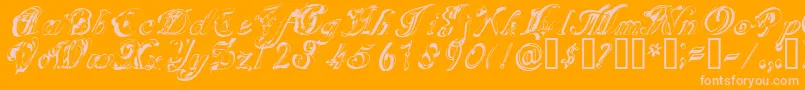 SCRIG   -fontti – vaaleanpunaiset fontit oranssilla taustalla