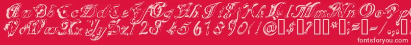 SCRIG   -fontti – vaaleanpunaiset fontit punaisella taustalla
