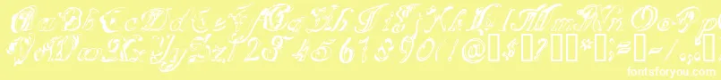 SCRIG   -fontti – valkoiset fontit keltaisella taustalla