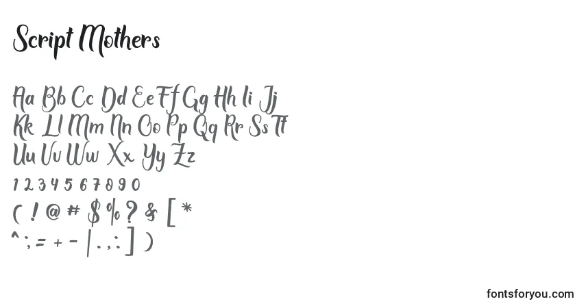 Script Mothers-fontti – aakkoset, numerot, erikoismerkit