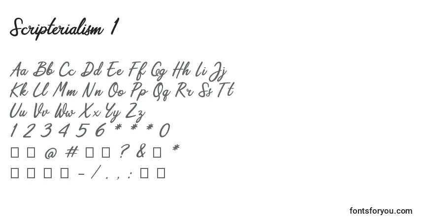 Czcionka Scripterialism 1 – alfabet, cyfry, specjalne znaki