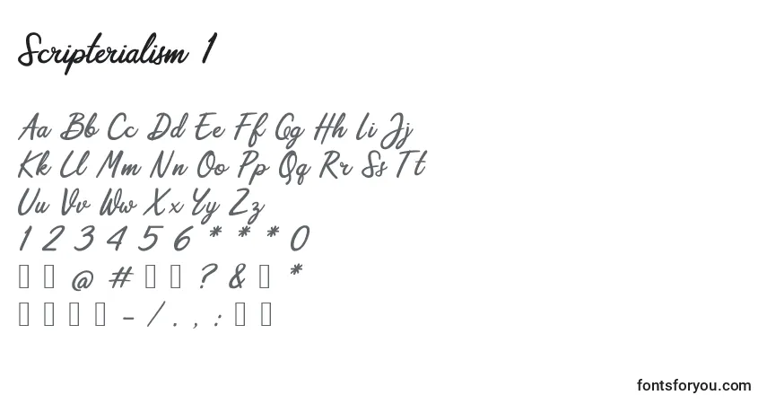 A fonte Scripterialism 1 (139822) – alfabeto, números, caracteres especiais