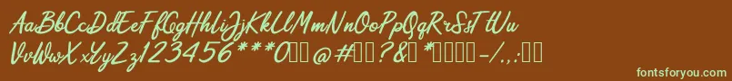 フォントScripterialism 1 – 緑色の文字が茶色の背景にあります。