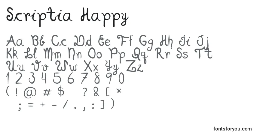 A fonte Scriptia Happy – alfabeto, números, caracteres especiais