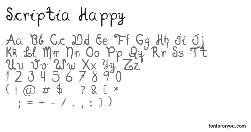 Schriftart Scriptia Happy (139824) – Alphabet, Zahlen, spezielle Symbole
