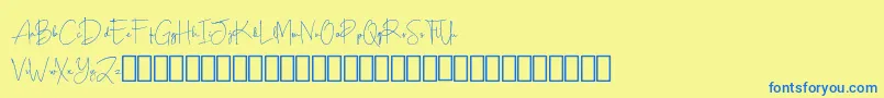 フォントScripty Demo – 青い文字が黄色の背景にあります。