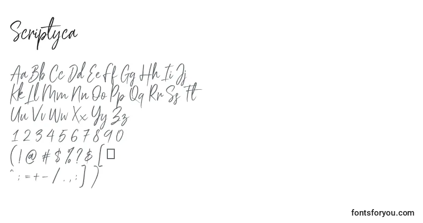 Schriftart Scriptyca – Alphabet, Zahlen, spezielle Symbole