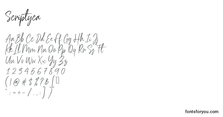 Schriftart Scriptyca (139827) – Alphabet, Zahlen, spezielle Symbole