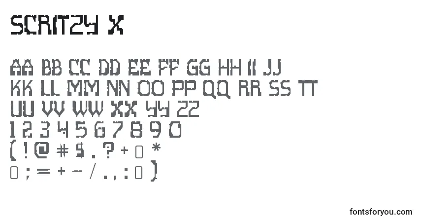 Schriftart Scritzy x – Alphabet, Zahlen, spezielle Symbole