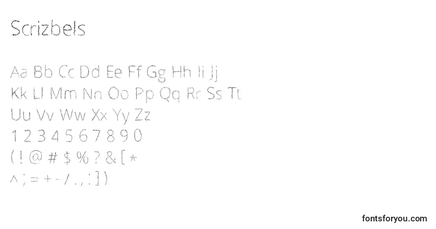 Czcionka Scrizbels – alfabet, cyfry, specjalne znaki