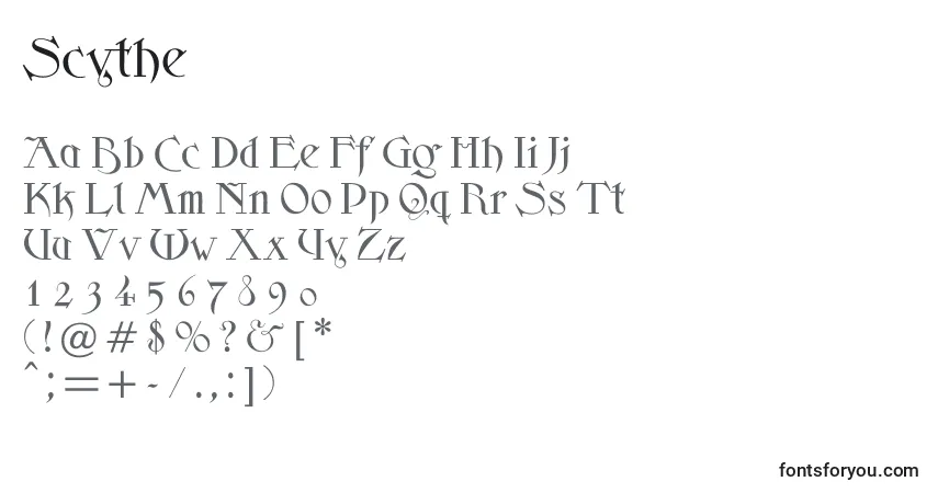 Czcionka Scythe (139835) – alfabet, cyfry, specjalne znaki