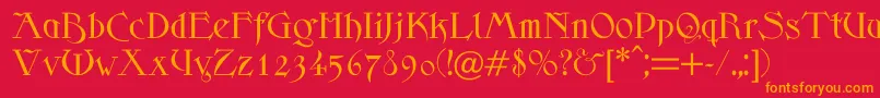 Scythe-Schriftart – Orangefarbene Schriften auf rotem Hintergrund