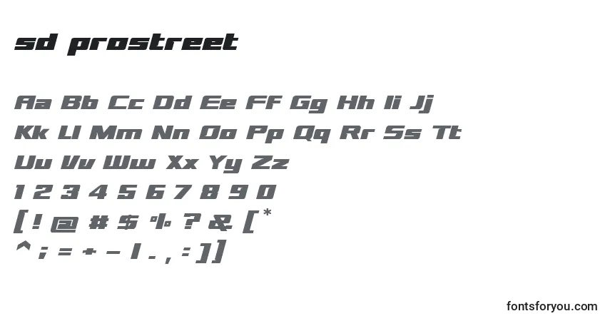 Schriftart Sd prostreet – Alphabet, Zahlen, spezielle Symbole