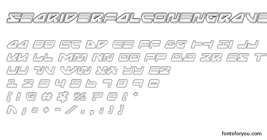 A fonte Seariderfalconengraveital (139887) – alfabeto, números, caracteres especiais
